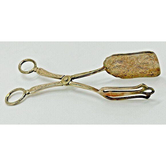 VINTAGE Silver Plate 8" Scissors ServingTongs - Pastry/Salad/Sandwich - Wedding - Picture 10 of 14